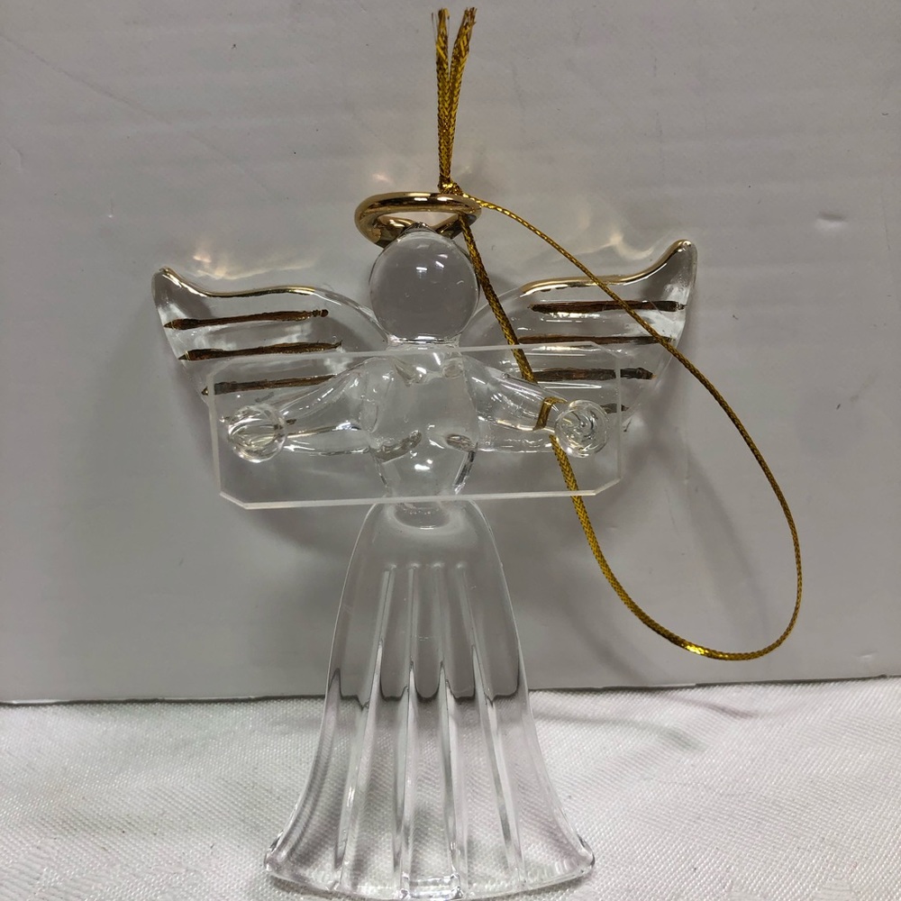 CLEAR Christmas Angel with name plate Hangs on Tree 4" TALL